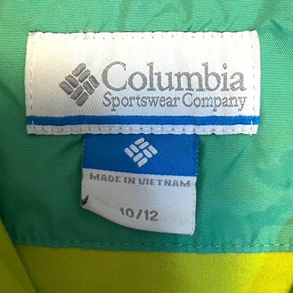 Columbia Youth Jacket Rain-Zilla Green Hooded Fleece Lined Windbreaker -Sz 10/12 - Picture 9 of 13